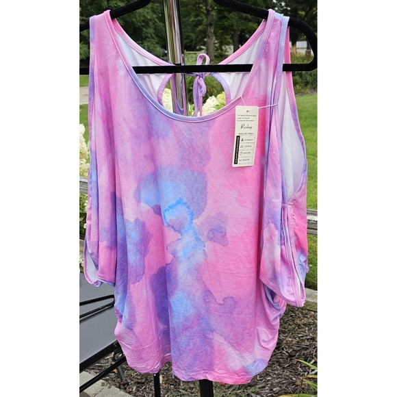 Tops - Roshop Women's Summer Cold Shoulder Tops  3/4 Sleeve Tie Dye - Size Large -‎ NWT